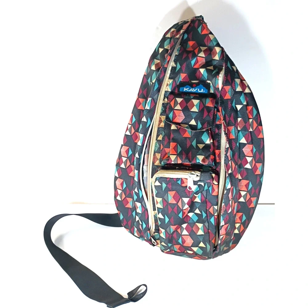 KAVU Jumble Dash Geometric Rope Sling Backpack Crossbody Cotton Canvas Retired